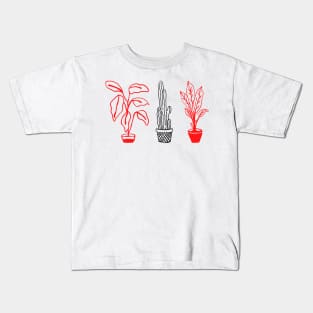 red black floral potted plant art Kids T-Shirt